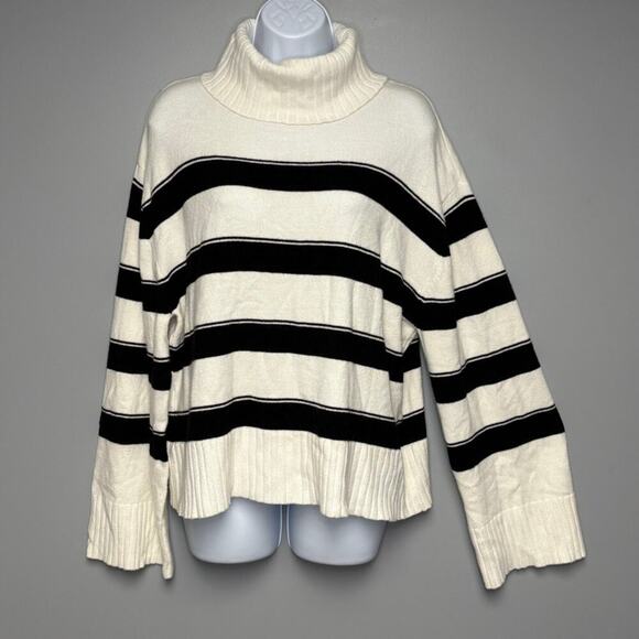 Laundry By Shelli Segal Sweaters - Laundry Black White Stripe Cozy Wide Sleeve Turtleneck Sweater Womens Sz L